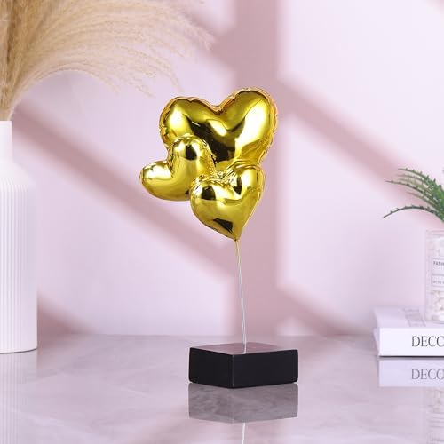 Suruim Gold Resin Balloon Heart Statue