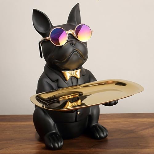 French Bulldog Butler Resin Statue with Tray - Black 1