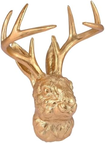 Jackalope Wall Mount Gold Deer Head Decor