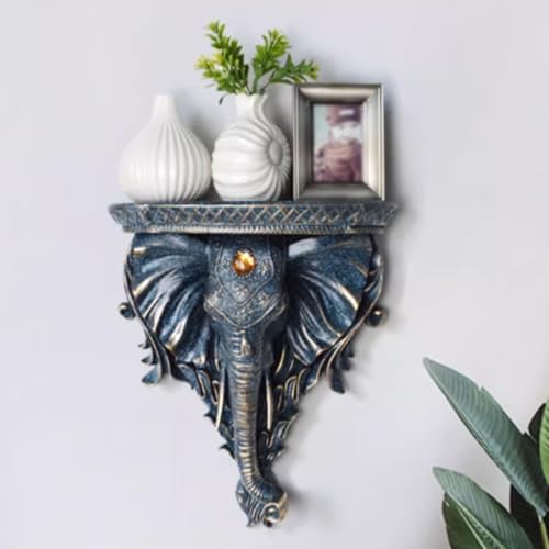 118 Inch Artificial Elephant Head Wall Decor with Shelf
