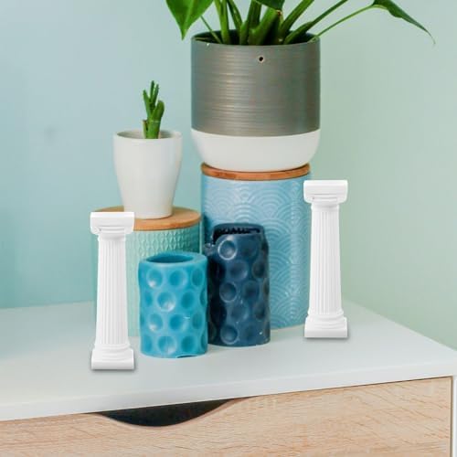 6pcs Roman Pillar Statue Decor - White Plastic Mini Figurine for Home and Wedding