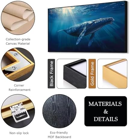 Humpback Whale Canvas Wall Art with Gold Frame