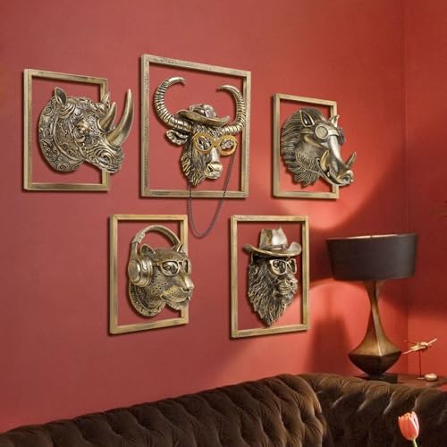 JJALIGHTS Resin Animal Head Wall Sculpture - Imitation Copper Vintage Decor for Living Room Bedroom Office
