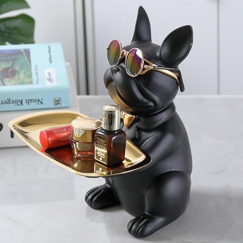 French Bulldog Butler Resin Statue with Tray - Black 1