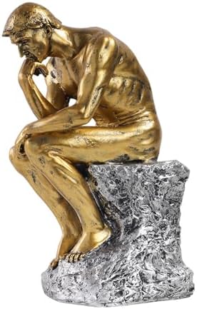 Golden Bronze Thinker Statue Desk Decor Sculpture