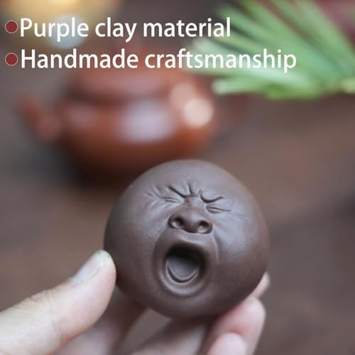Funny Yawning Face Tea Pet Zisha Handmade Purple Clay Statue