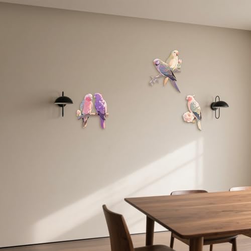 Retro Purple Parrot Wall Sculptures Set of 5