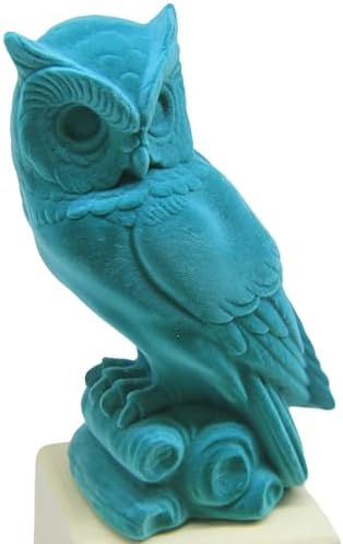 Turquoise Flocked Owl Sculpture for Home and Office Decor