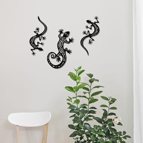 Elegant Black Gecko Wall Sculpture Set of 3