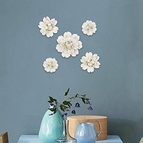 LIUCOGXI 5 Pcs White Ceramic Peony Wall Sculpture