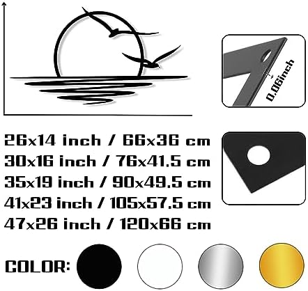 Sunrise Metal Wall Art Coastal Seagull Decor Black Modern Wall Hanging