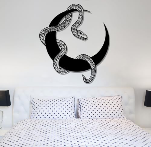 Gothic Snake and Moon Wall Sculpture 19x16 Metal Wall Art