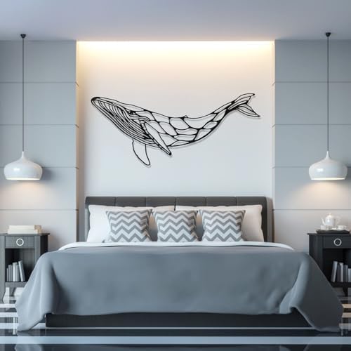 Whale Metal Wall Decor Blue Whale Art 41x18 Inch Wall Sculpture