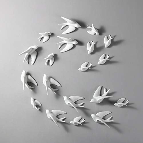 Set of 6 White Ceramic Birds Wall Hanging Decor