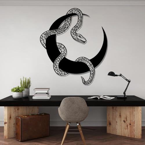 Gothic Snake and Moon Wall Sculpture 19x16 Metal Wall Art