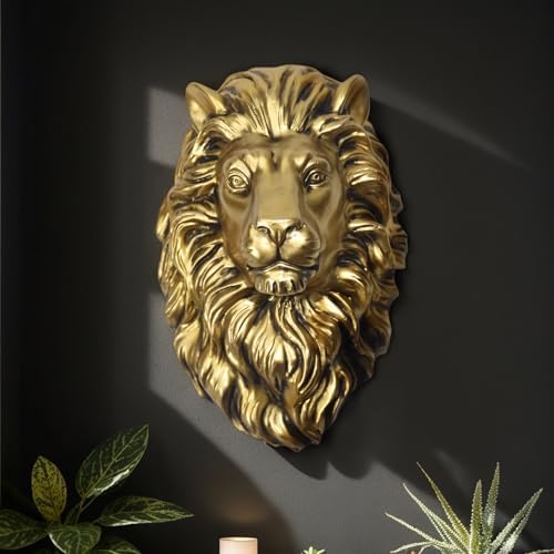 LUOWENXIANG Gold Lion Wall Sculpture Decor 45x25x65 Inch