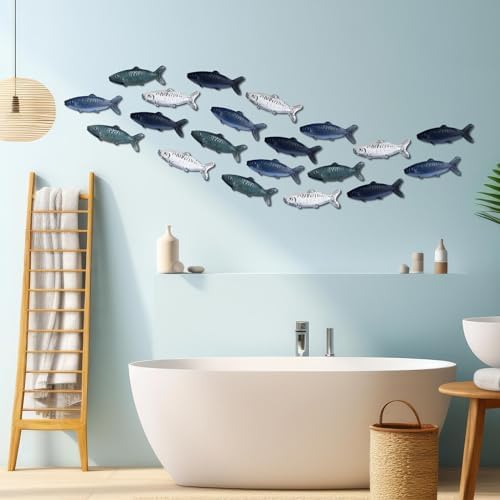 Blulu 20 Pcs Vintage Metal Fish Wall Decor