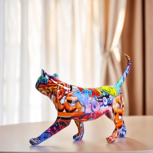Colorful Cat Statue Cute Cat Figurine Resin Sculpture