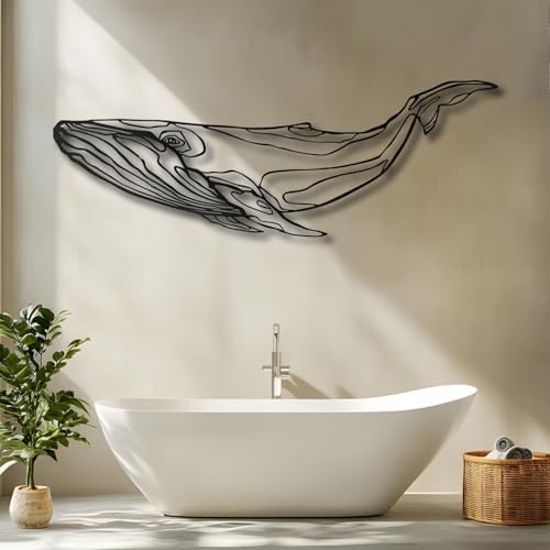 Blue Whale Metal Wall Decor 24x8 Inch
