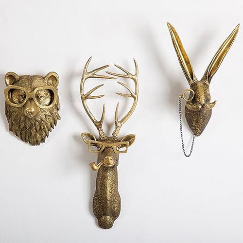 5pcs Animal Heads Wall Decor Bronze Resin Sculptures