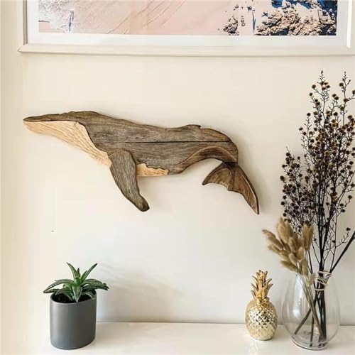 3D Wooden Whale Wall Sculpture Decor for Ocean Theme