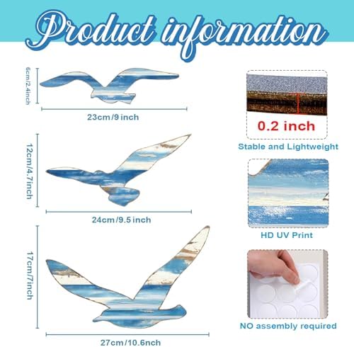 COLOR VALLEY ART 3Pcs Wood Seagull Wall Decor