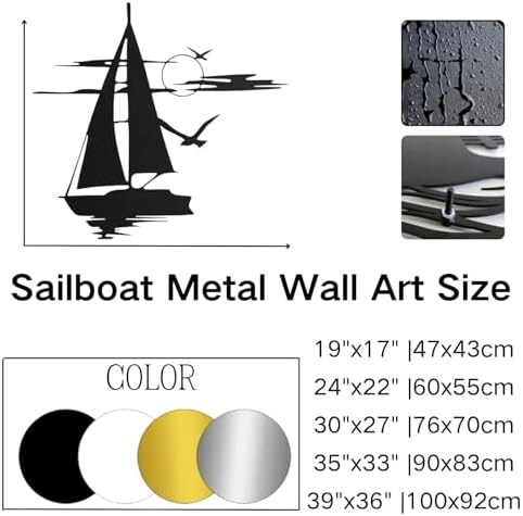 Metal Sailboat Wall Art Ocean Theme 24x22 Inches Black