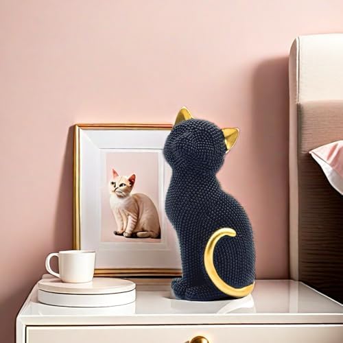 Decorative Cat Sitting Statue Art Figurine Black