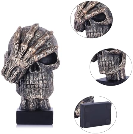 Black and Gold See No Evil Skull Statue - Gothic Halloween Decor