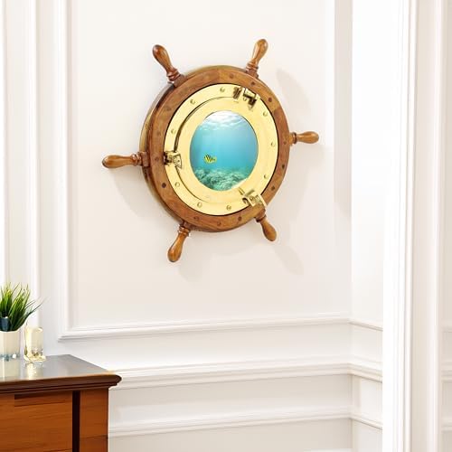 Nagina International Nautical Brass Ship Wheel Wall Decor 36 Inches
