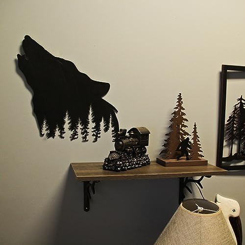 Matte Black Wolf Silhouette Wall Sculpture - 17 Inch Focal Point