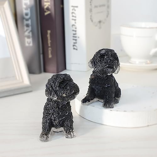 Nupuyai Black Obsidian Resin Poodle Dog Statue