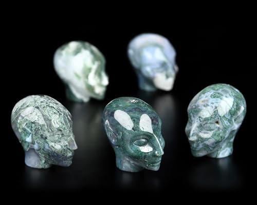 Skullis Crystal Skull Sculpture Green Moss Agate