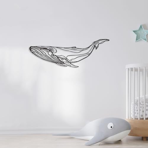 Xedatric Whale Metal Wall Decor - Coastal Blue Whale Sculpture 197X69inch Black