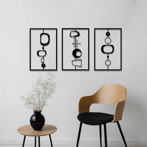 3 Pcs Metal Abstract Wall Decor Modern Geometric Black Wall Sculptures