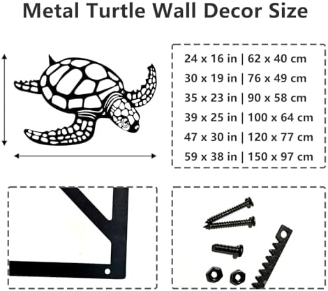 Metal Turtle Wall Art - 24x16in White Ocean Decor for Home