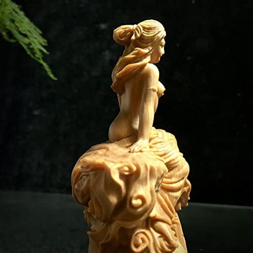 Lute Girl Statue Solid Wood Decor Figurine