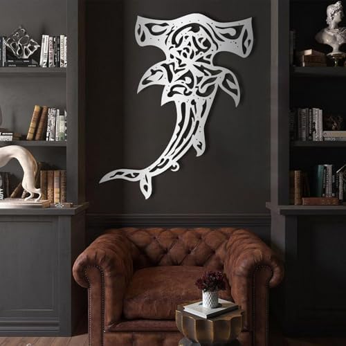 Hammerhead Shark Metal Wall Art Silver 47x39cm