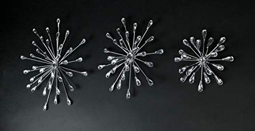 Set of 3 Metal Starburst Wall Sculptures - Silver Finish