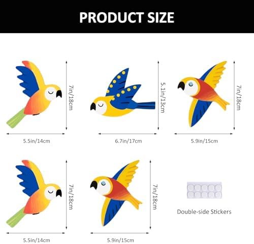 Qigfucm 5pcs Wooden Parrot Wall Art Decor