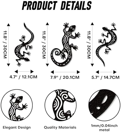 Elegant Black Gecko Wall Sculpture Set of 3