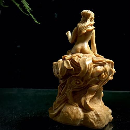 Lute Girl Statue Solid Wood Decor Figurine