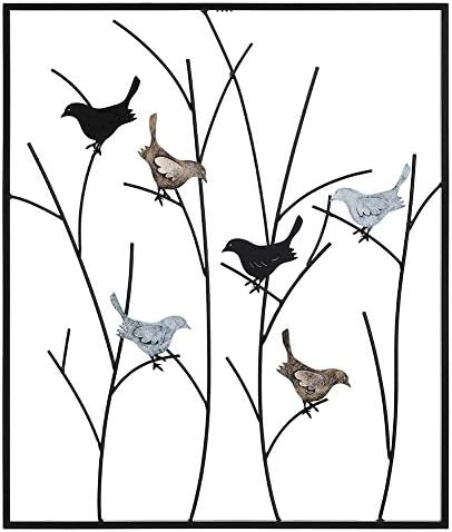 KUWIVO Metal Birds on Branches Wall Art Sculptures 25x295 Inch