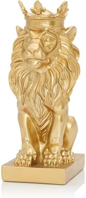 9 Inch Resin Gold Crown Lion Statue Decor