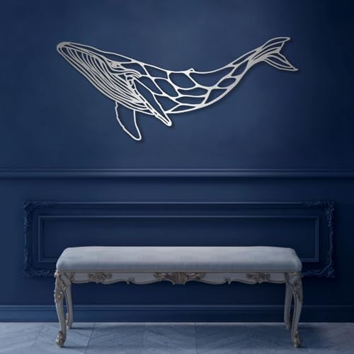 Whale Metal Wall Decor Blue Whale Art 41x18 Inch Wall Sculpture