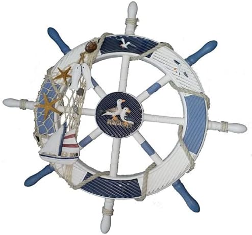Hand Painted Wooden Ship Steering Wheel 18 Inch