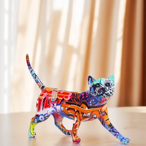 Colorful Cat Statue Cute Cat Figurine Resin Sculpture