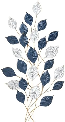 Vertical 3D Leaf Metal Wall Art - Textured Green and White Wall Sculpture