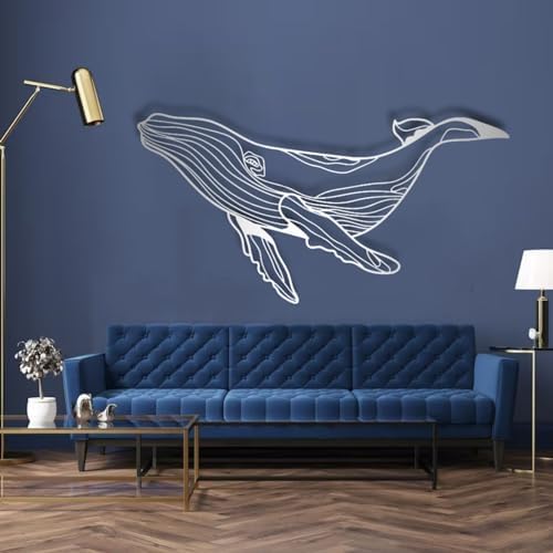 Feuwile Whale Metal Wall Art Ocean Decor for Bedroom Bathroom Living Room 19x10 Inches Black