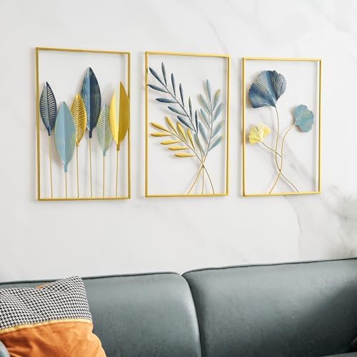 Funterest Gold Leaf Wall Decor Set of 3 Modern Wall Art